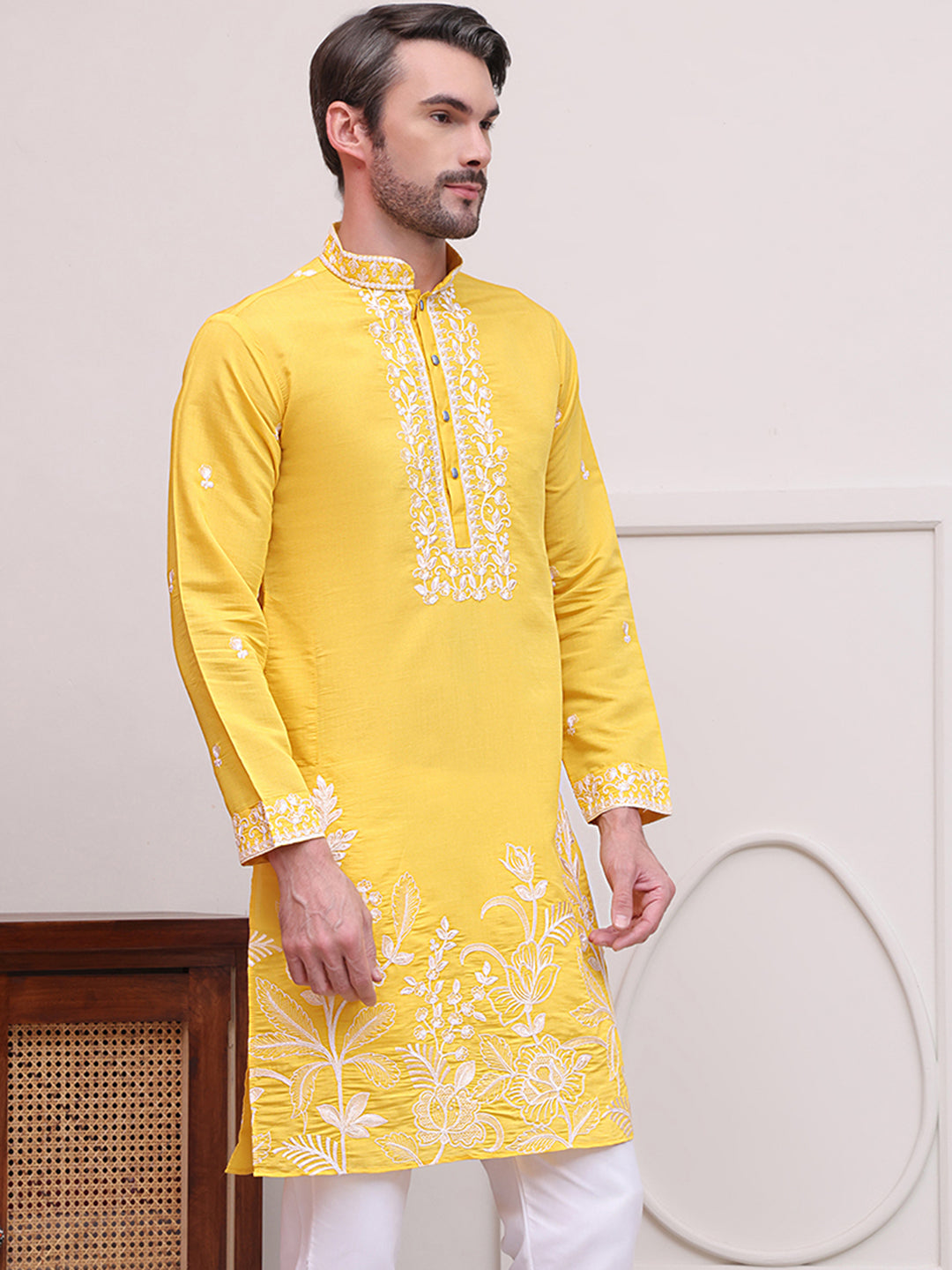 Floral Embroidered Kurtas ( KO 5100Yellow )