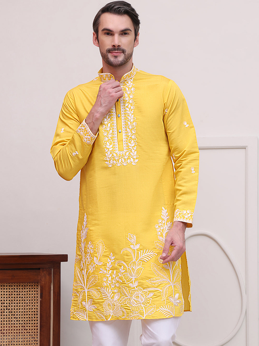 Floral Embroidered Kurtas ( KO 5100Yellow )