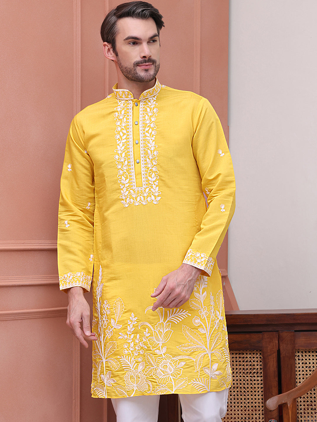 Floral Embroidered Kurtas ( KO 5100Yellow )