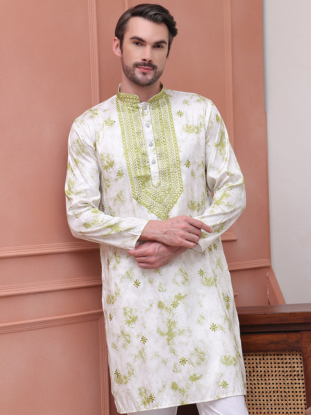 Stone Print With Embroidered kurtas ( KO 5102Green )