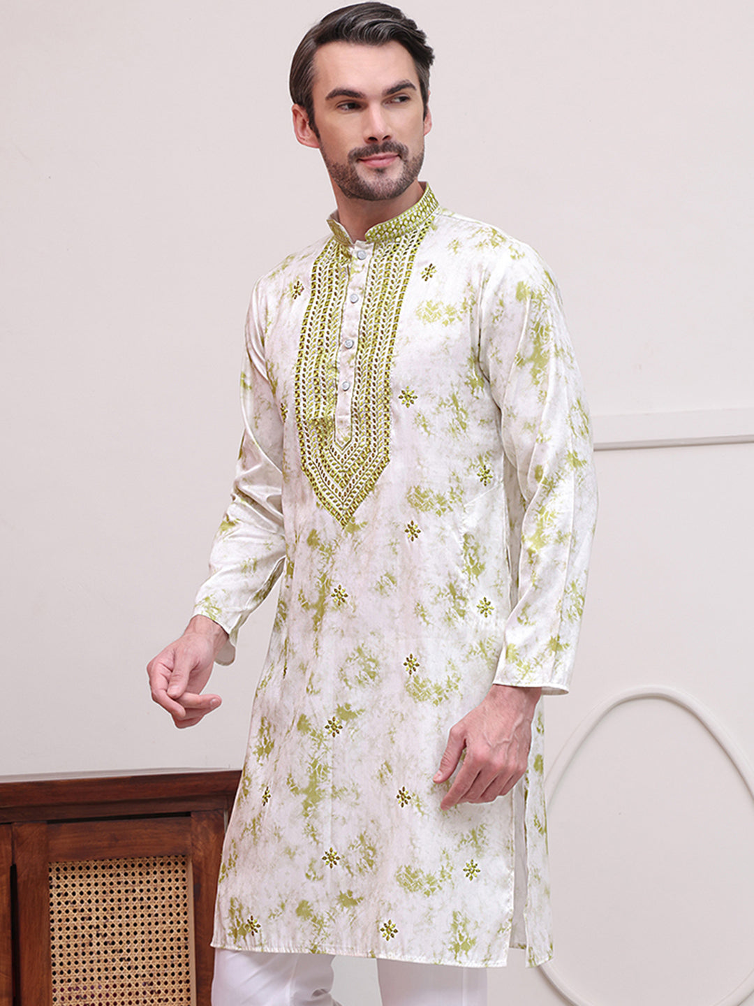 Stone Print With Embroidered kurtas ( KO 5102Green )