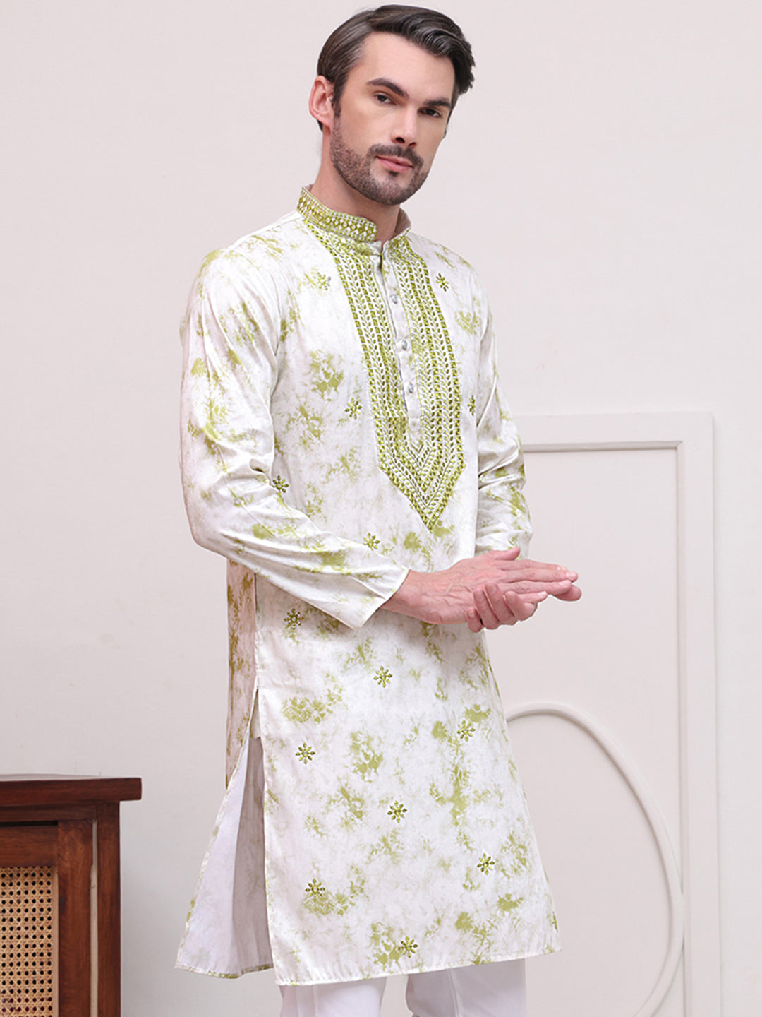 Stone Print With Embroidered kurtas ( KO 5102Green )