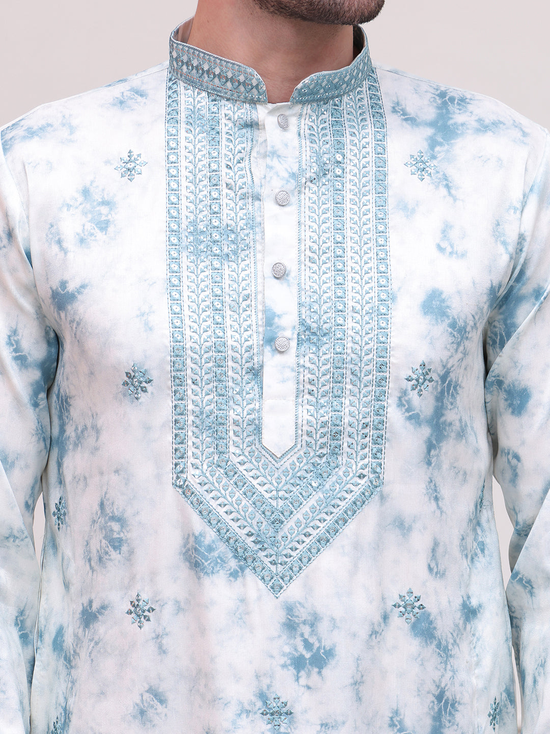 Stone Print With Embroidered kurtas ( KO 5102Sky )