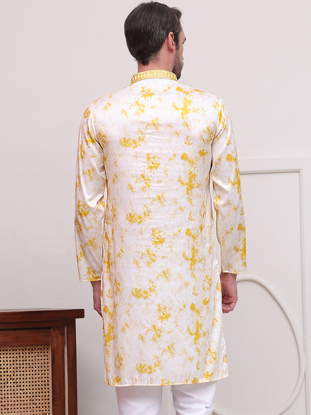 Stone Print With Embroidered kurtas ( KO 5102Yellow )