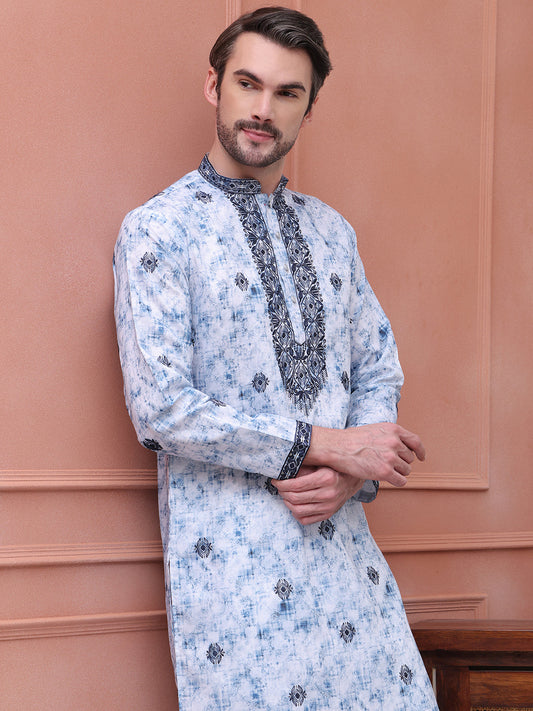 Stone Print With Embroidered kurtas ( KO 5103Blue )