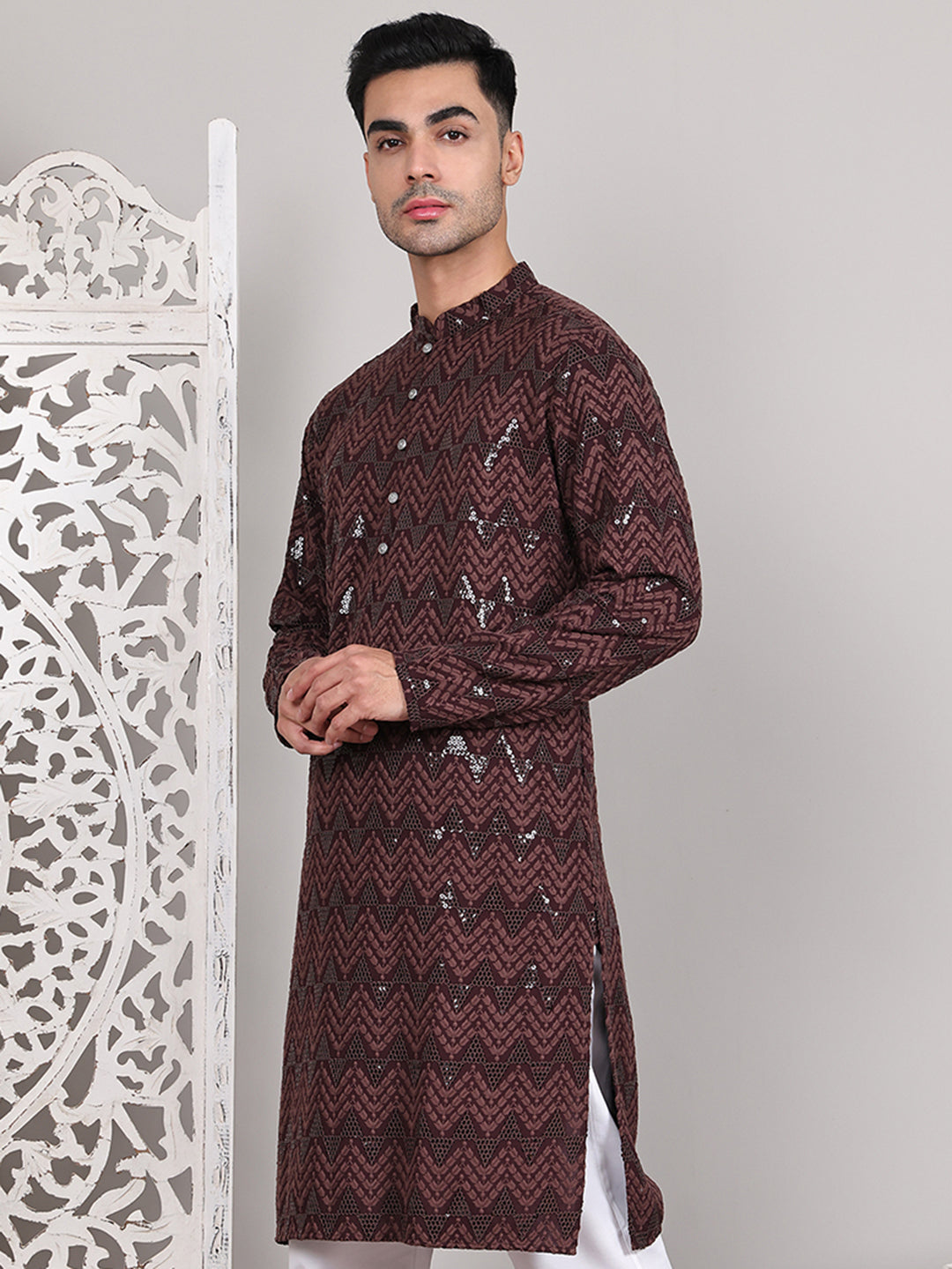 Sequin & Embroidered Kurtas ( KO 5107Coffee )
