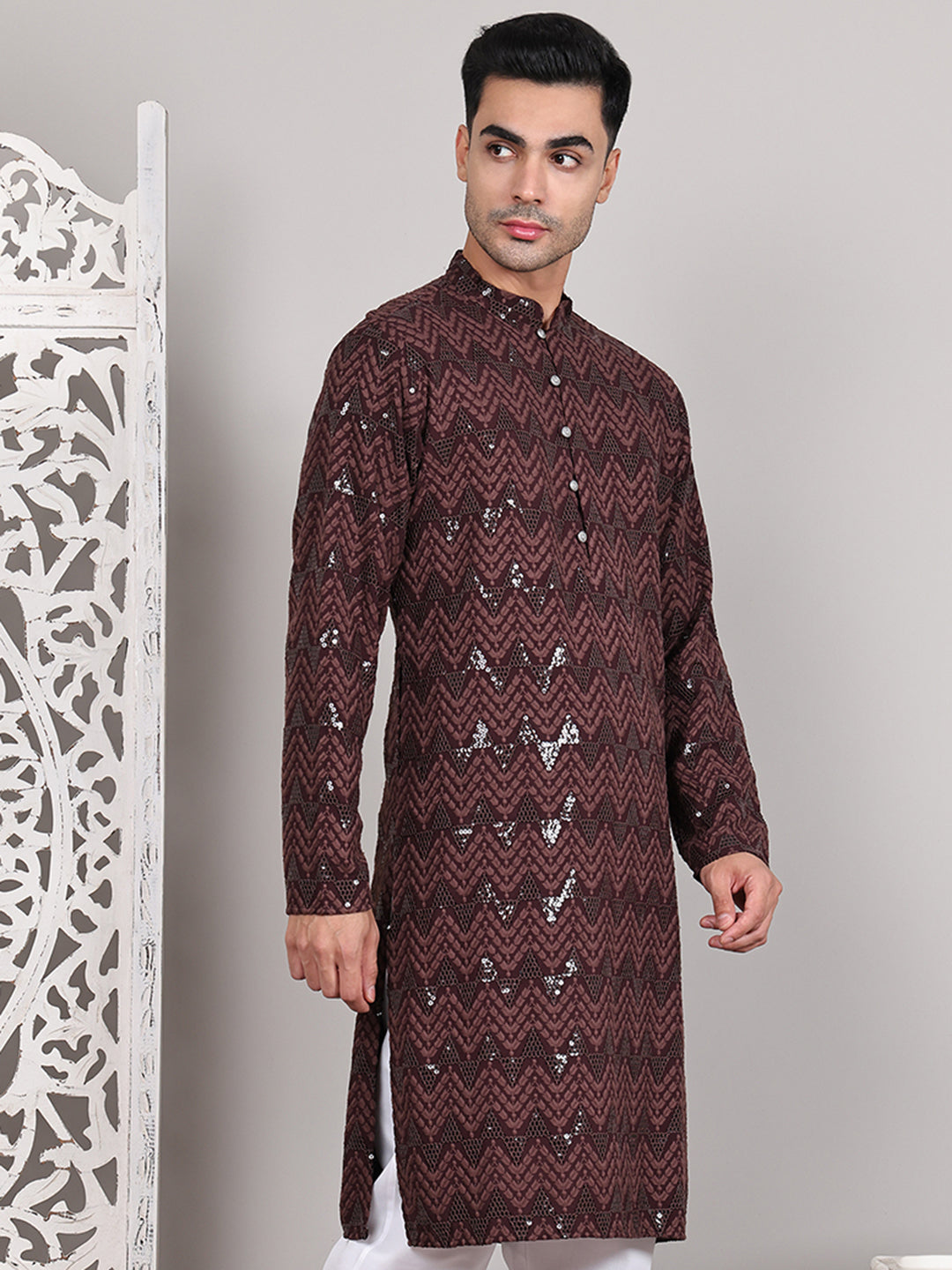 Sequin & Embroidered Kurtas ( KO 5107Coffee )