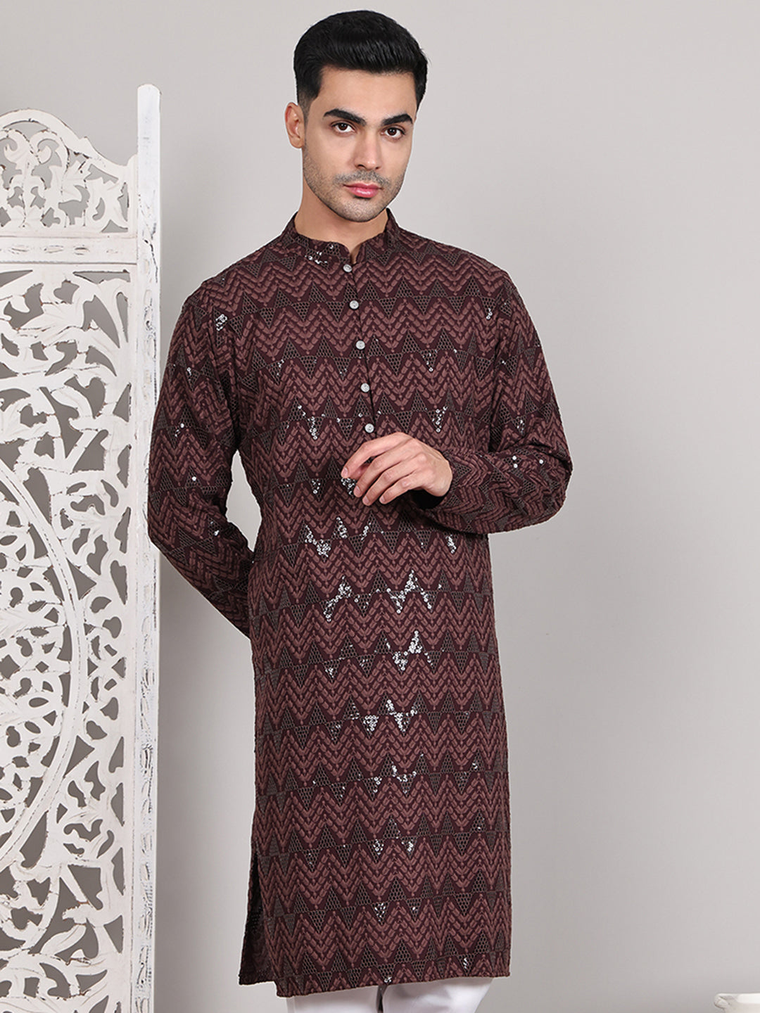 Sequin & Embroidered Kurtas ( KO 5107Coffee )