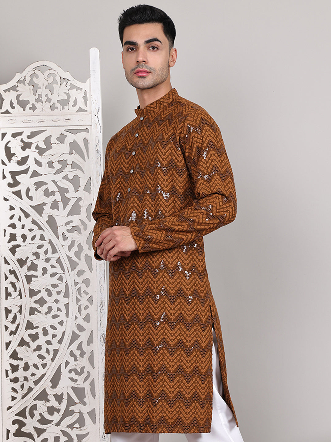 Sequin & Embroidered Kurtas ( KO 5107Mustard )