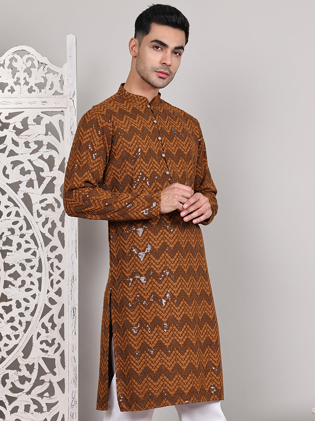 Sequin & Embroidered Kurtas ( KO 5107Mustard )