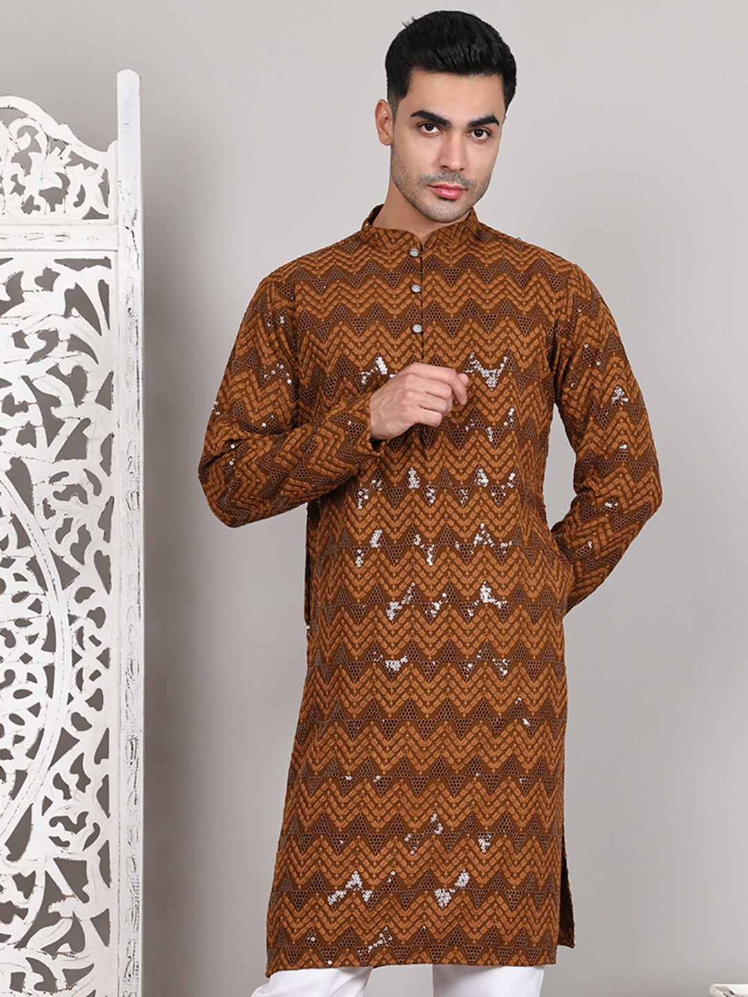 Sequin & Embroidered Kurtas ( KO 5107Mustard )