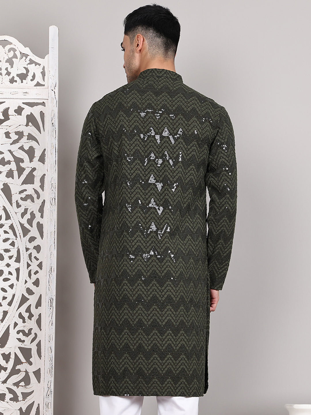 Sequin & Embroidered Kurtas ( KO 5107Olive )