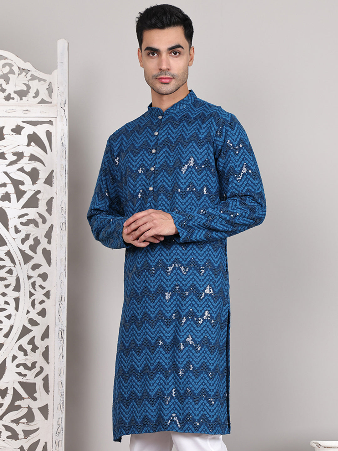 Sequin & Embroidered Kurtas ( KO 5107Peacock )