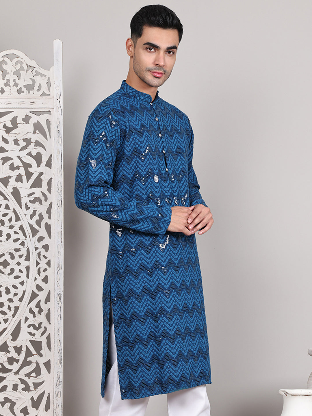Sequin & Embroidered Kurtas ( KO 5107Peacock )