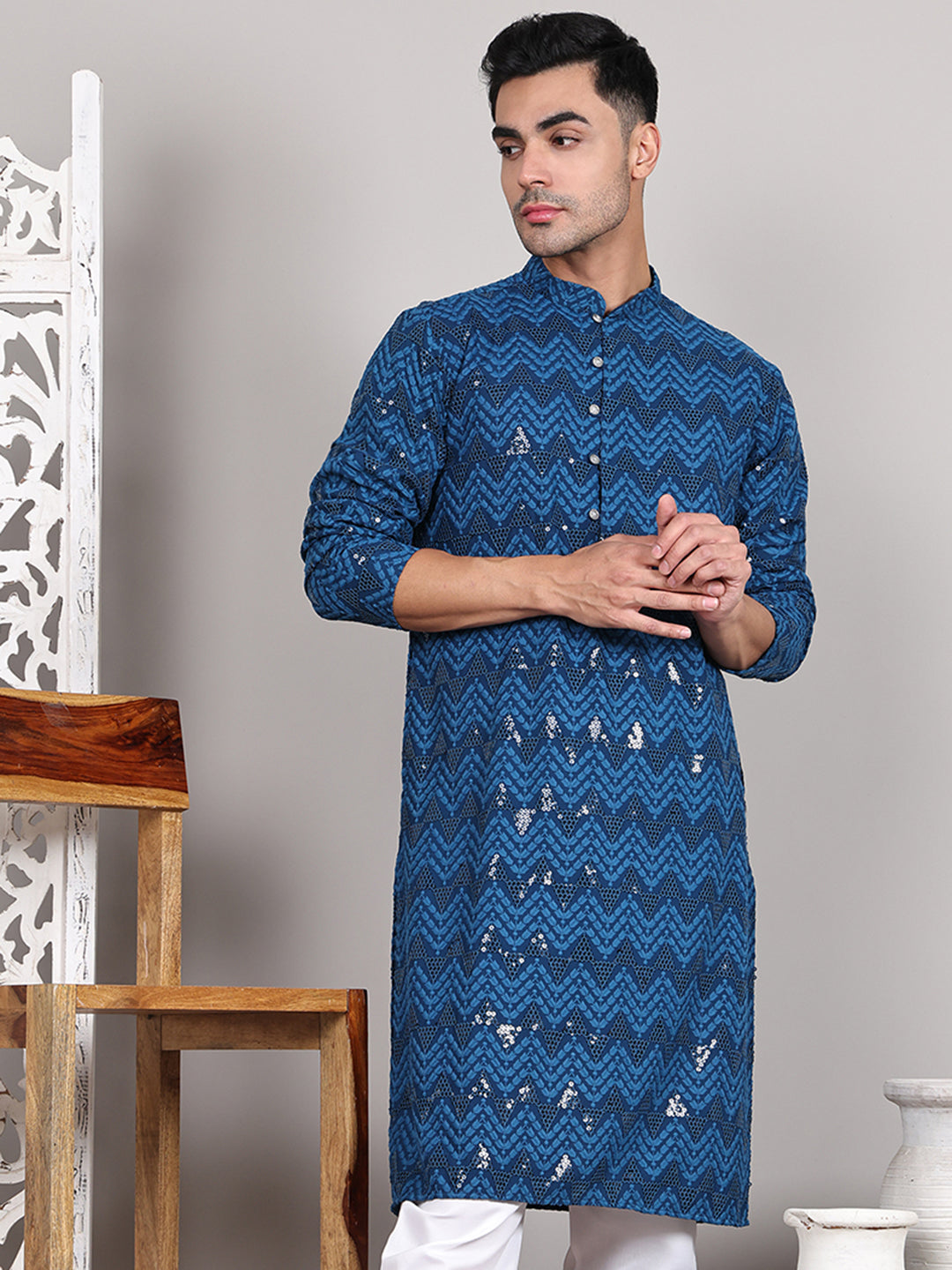 Sequin & Embroidered Kurtas ( KO 5107Peacock )