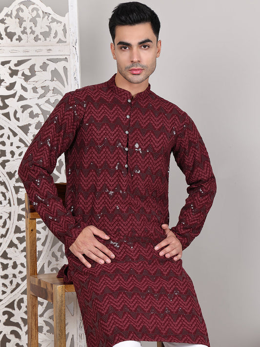 Sequin & Embroidered Kurtas ( KO 5107Wine )