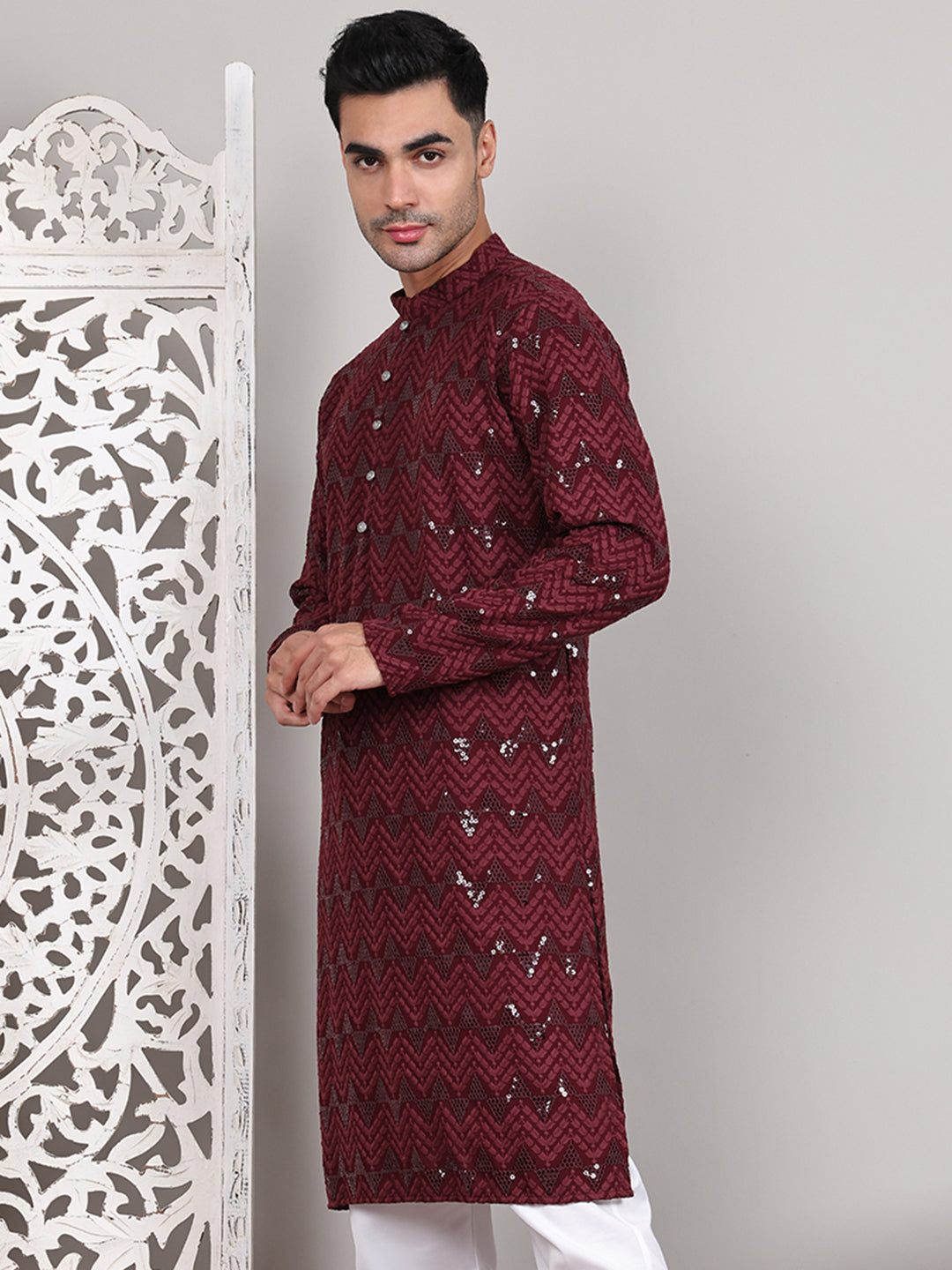 Sequin & Embroidered Kurtas ( KO 5107Wine )