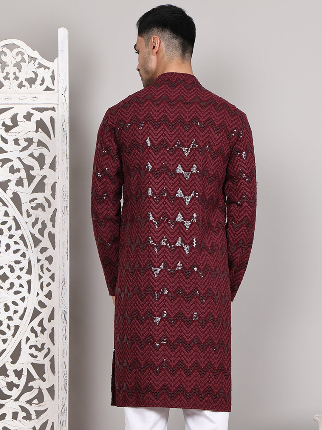 Sequin & Embroidered Kurtas ( KO 5107Wine )