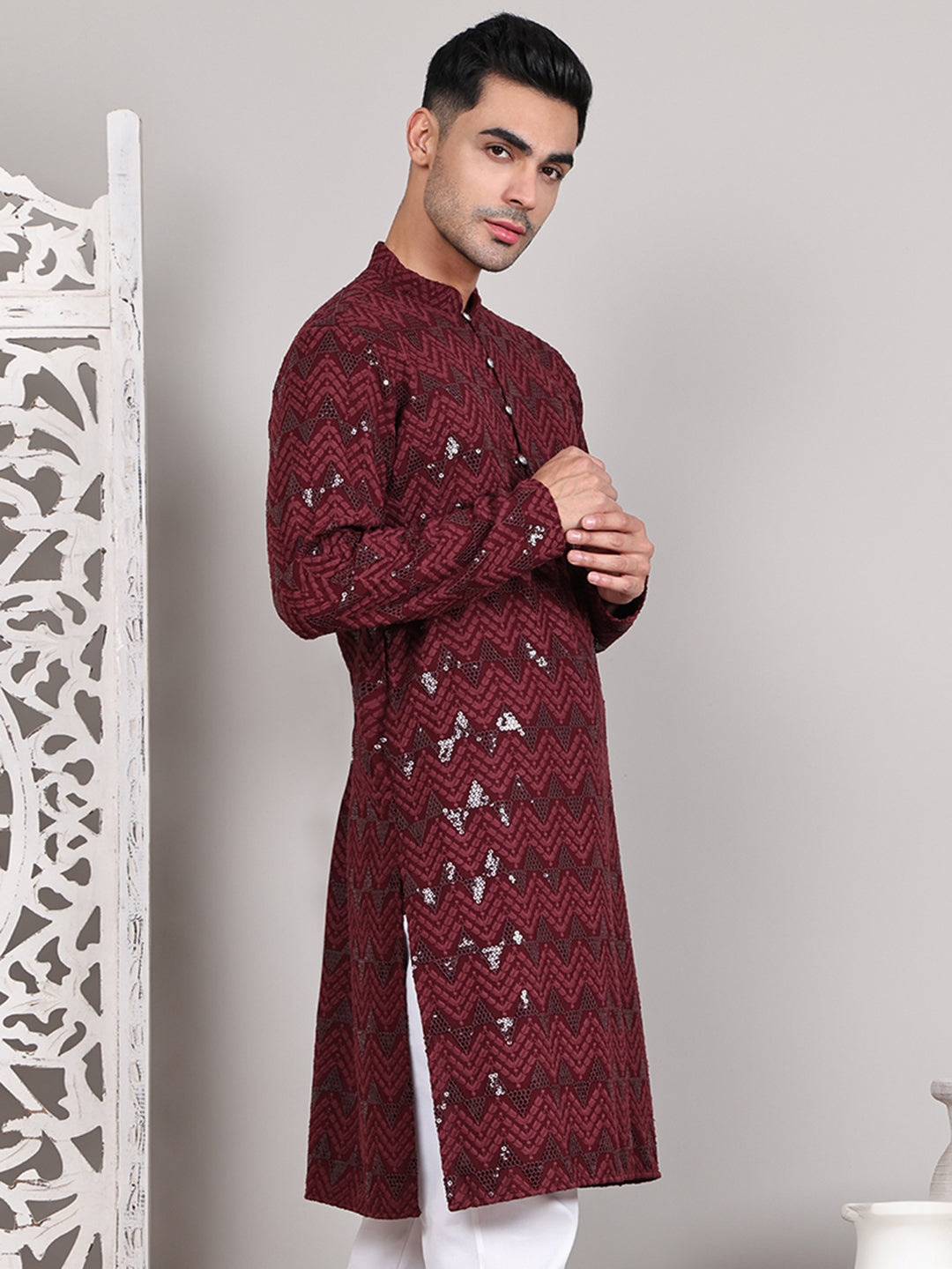 Sequin & Embroidered Kurtas ( KO 5107Wine )