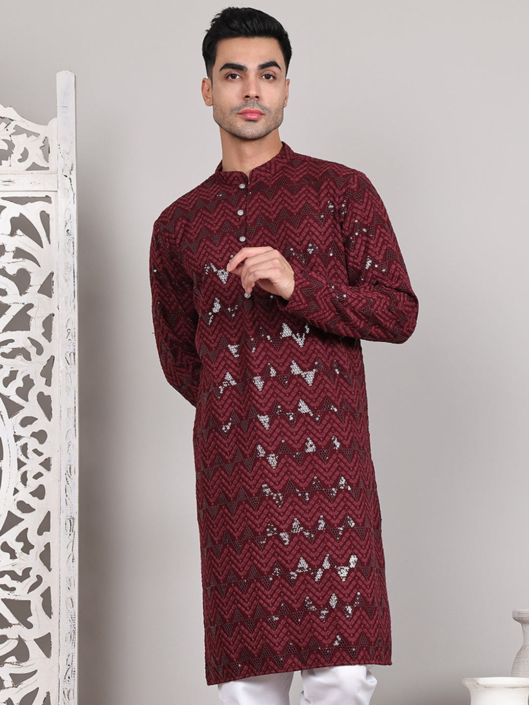 Sequin & Embroidered Kurtas ( KO 5107Wine )