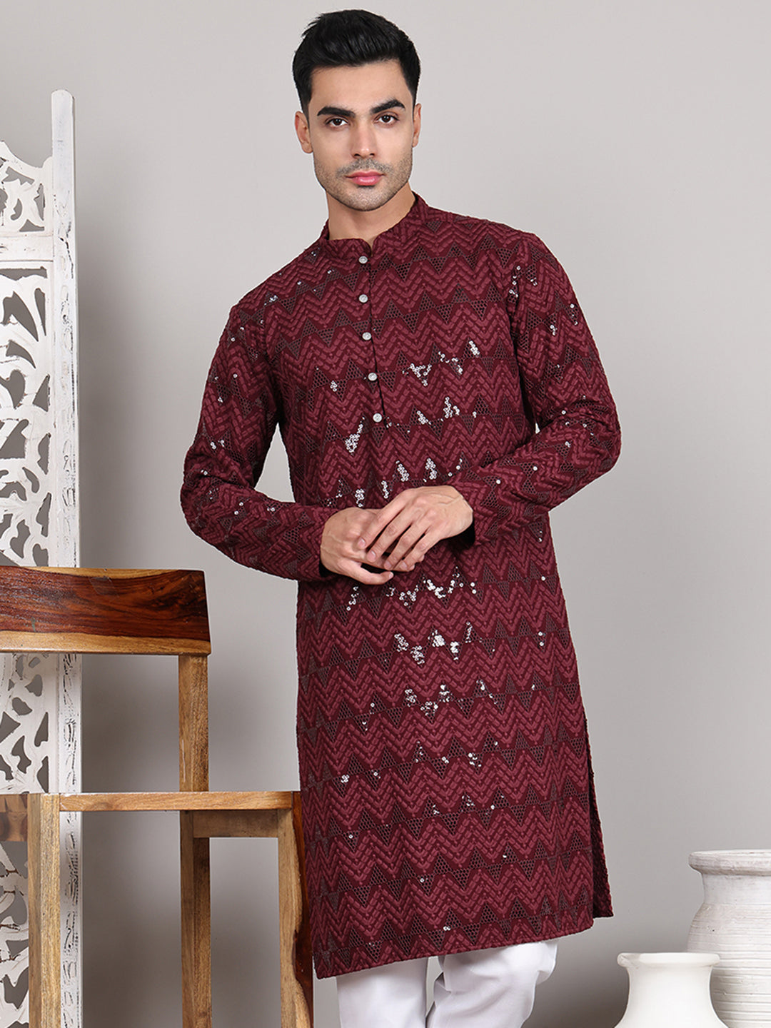 Sequin & Embroidered Kurtas ( KO 5107Wine )