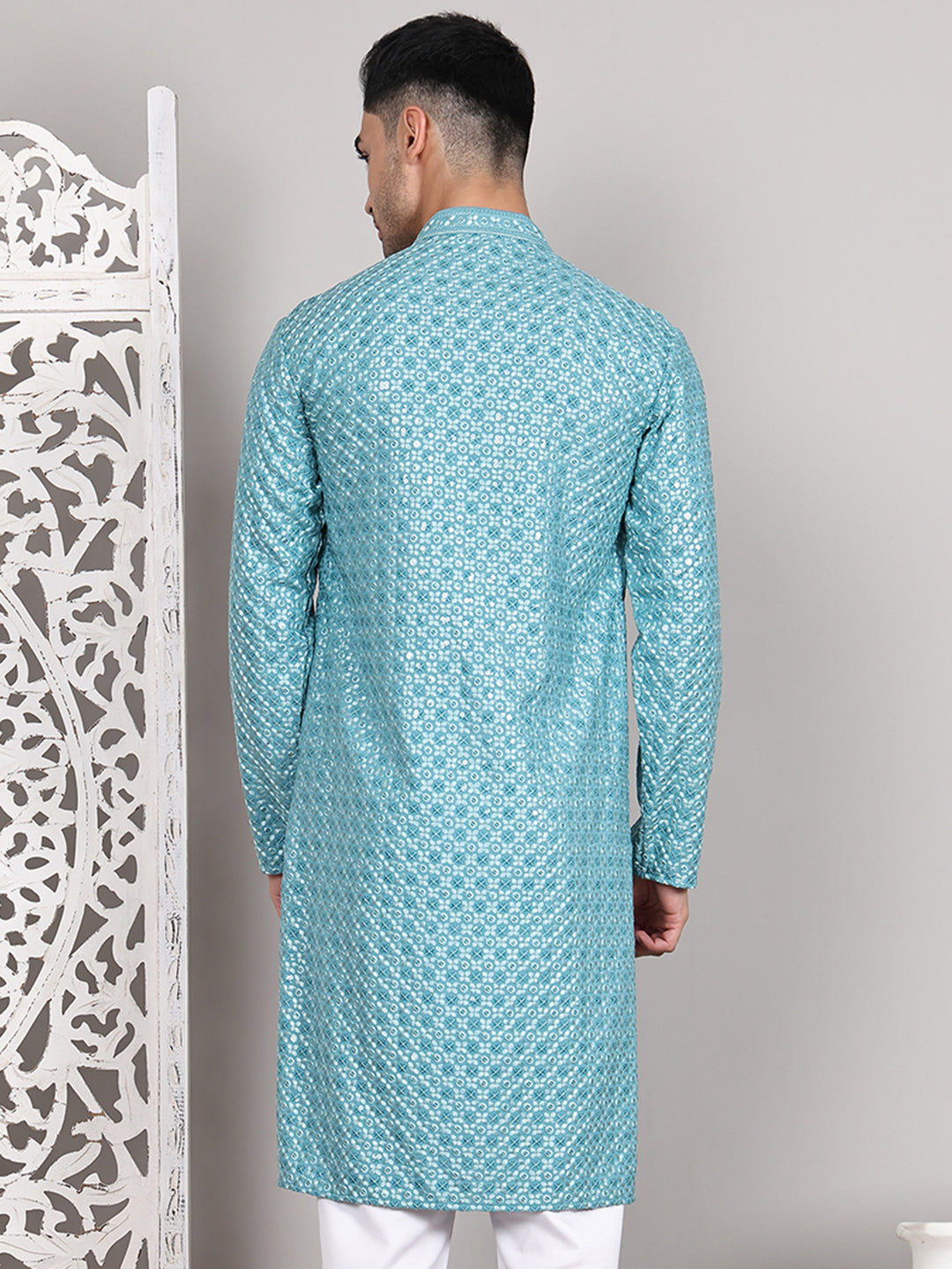 Viscose Sequins and Embroidered Kurtas for Men ( KO 5108Blue )
