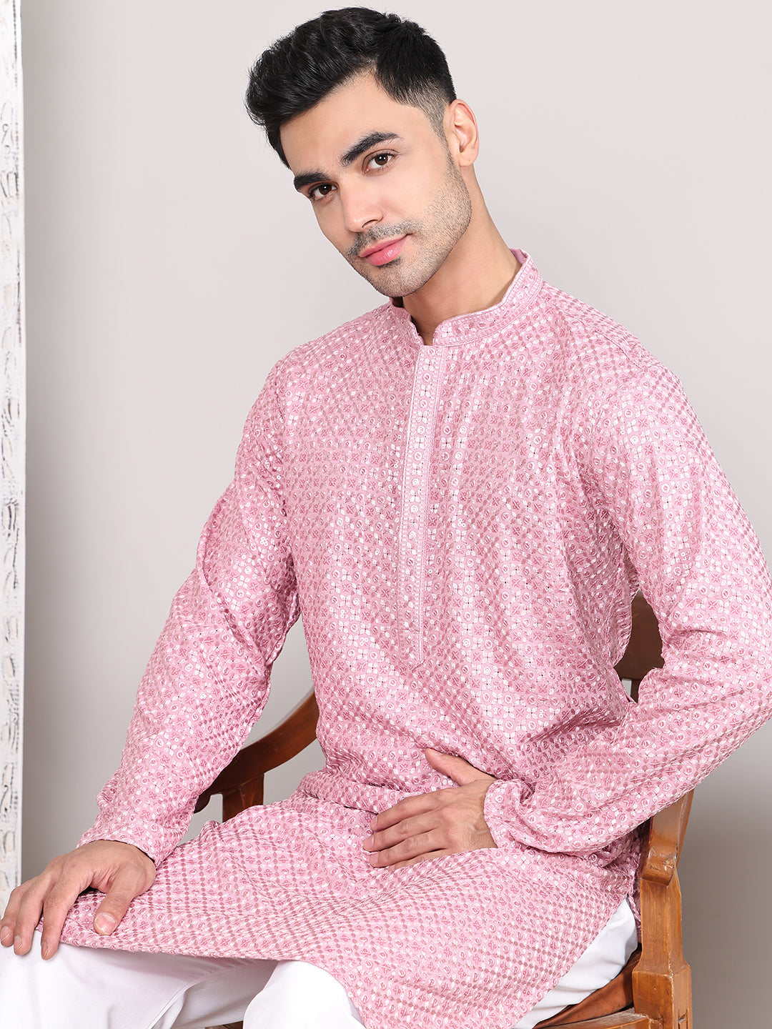Viscose Sequins and Embroidered Kurtas for Men ( KO 5108Magenta )