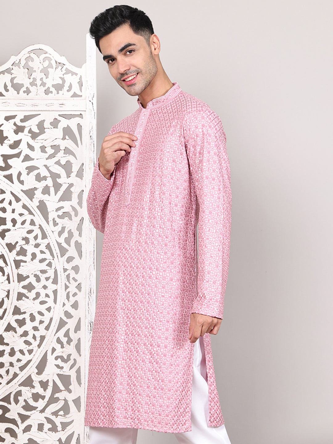 Viscose Sequins and Embroidered Kurtas for Men ( KO 5108Magenta )
