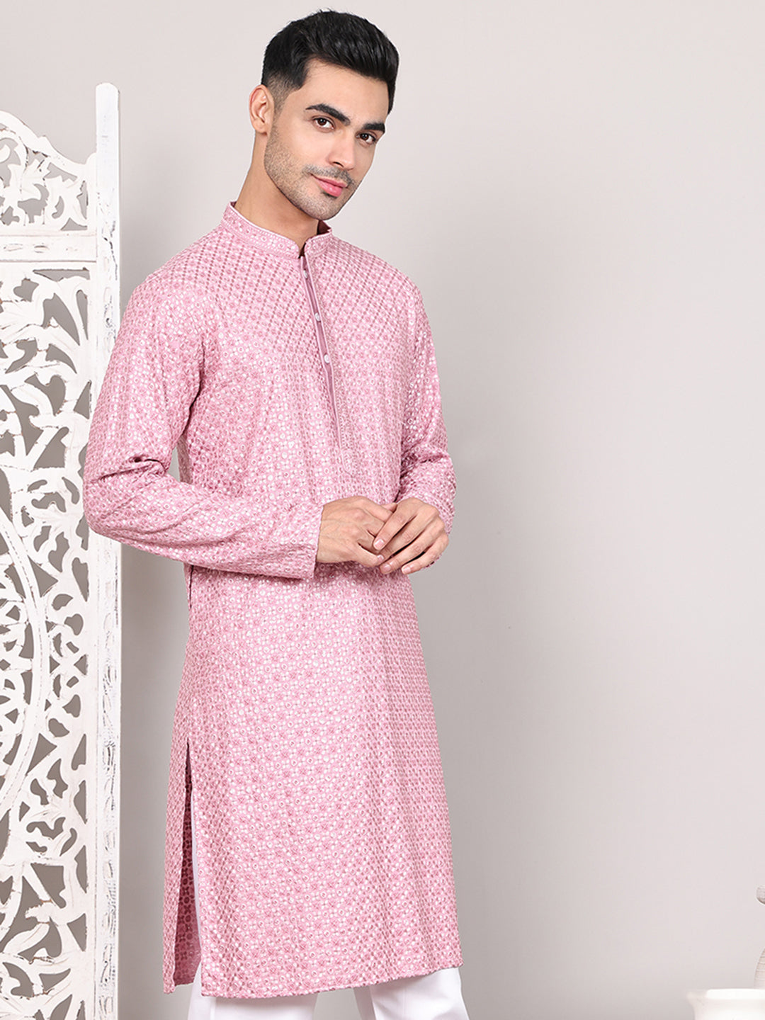 Viscose Sequins and Embroidered Kurtas for Men ( KO 5108Magenta )