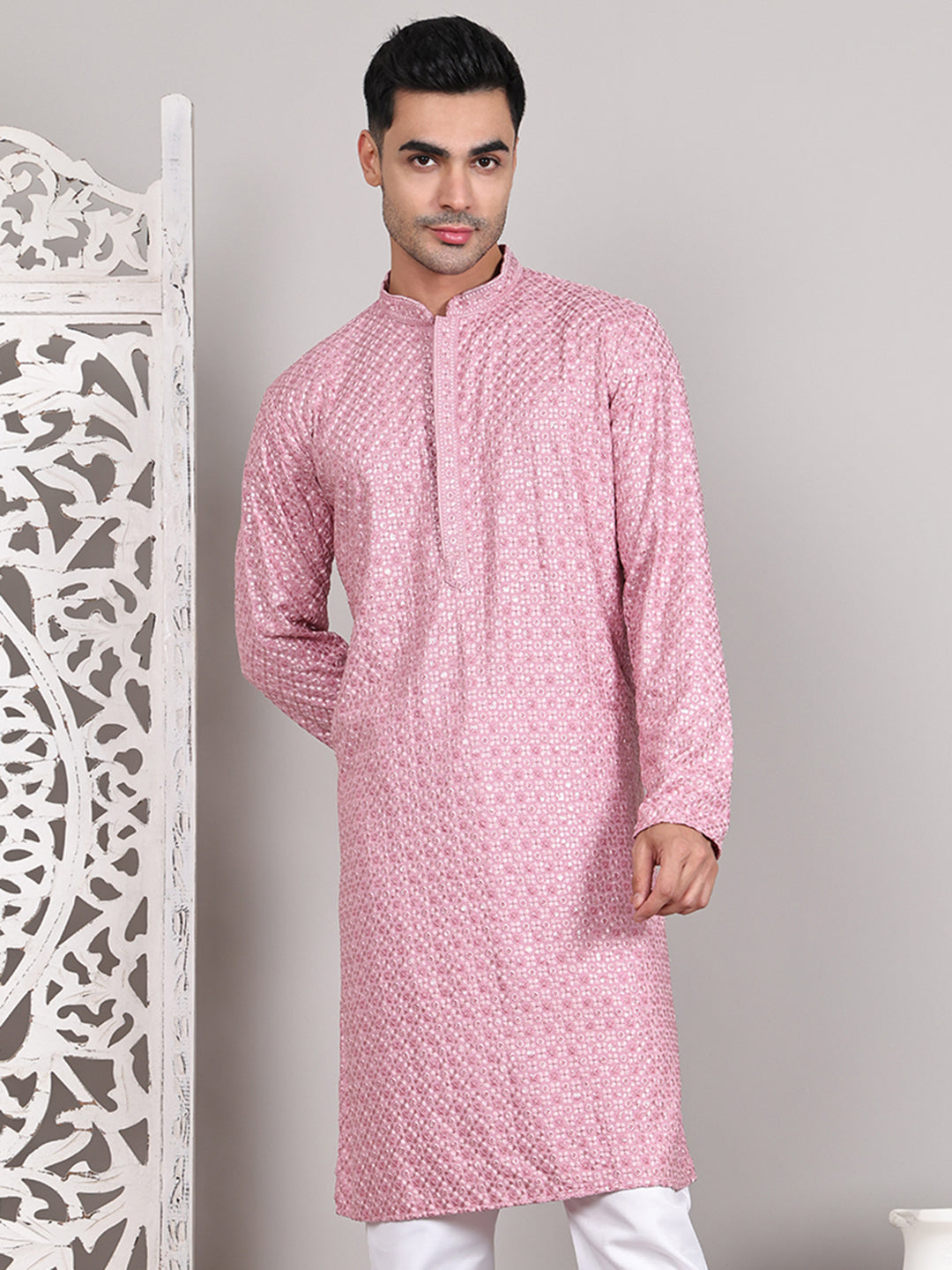 Viscose Sequins and Embroidered Kurtas for Men ( KO 5108Magenta )
