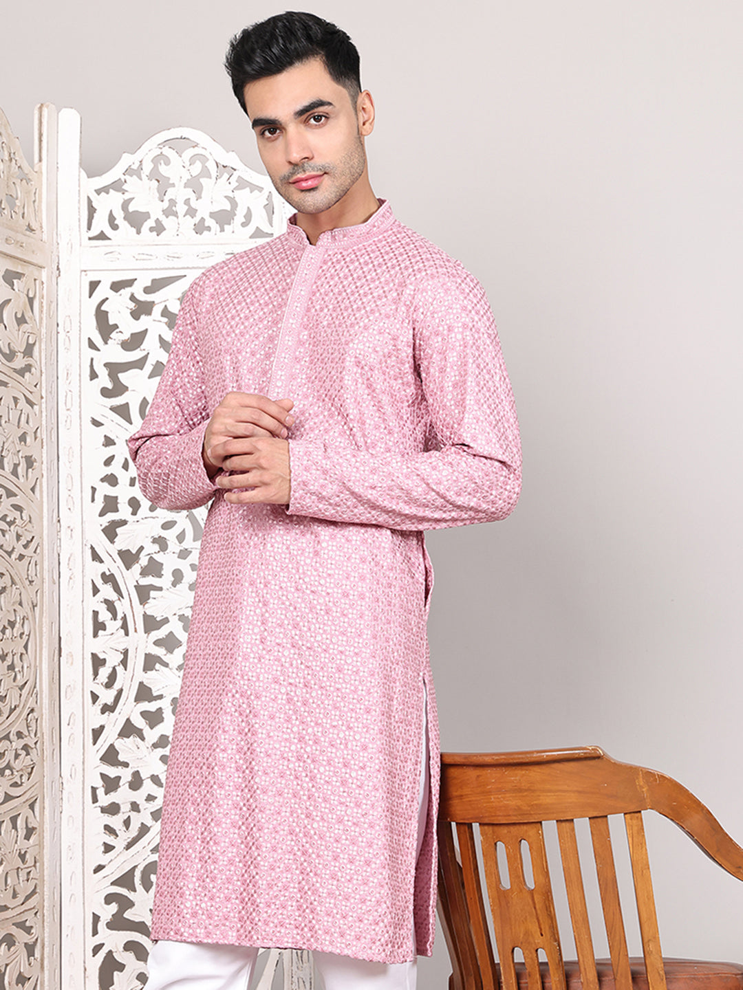 Viscose Sequins and Embroidered Kurtas for Men ( KO 5108Magenta )