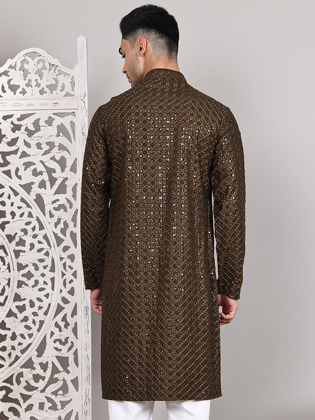 Viscose Sequins and Embroidered Kurtas for Men ( KO 5108Mehndi )