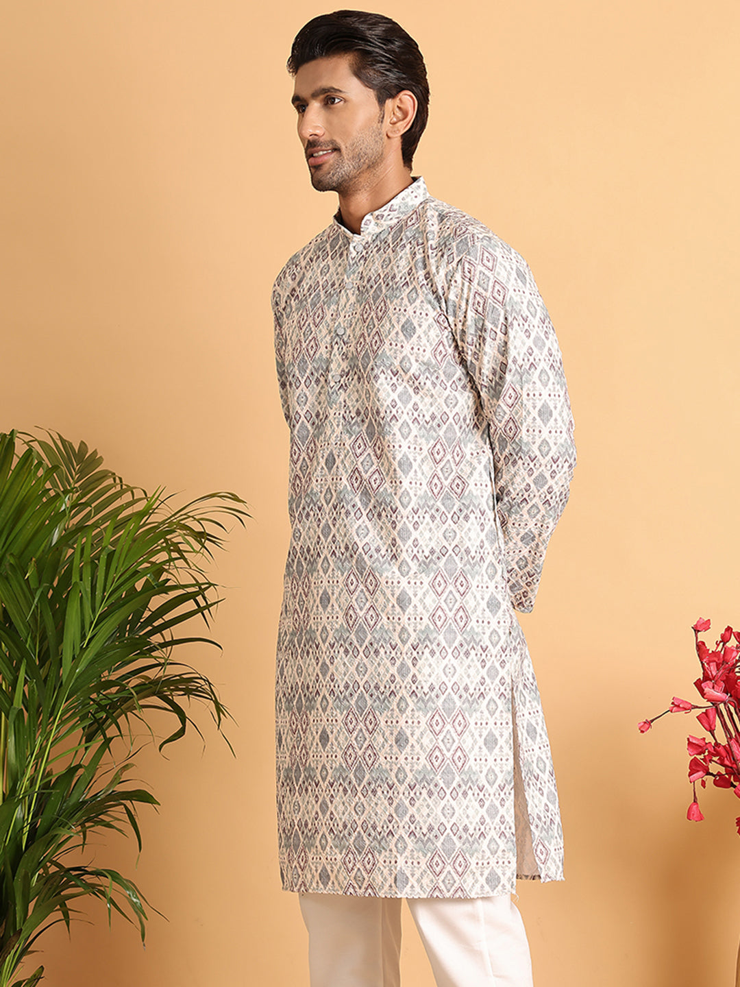 Chikankari Embroidered & Printed Kurtas. ( KO 5109Off-White )