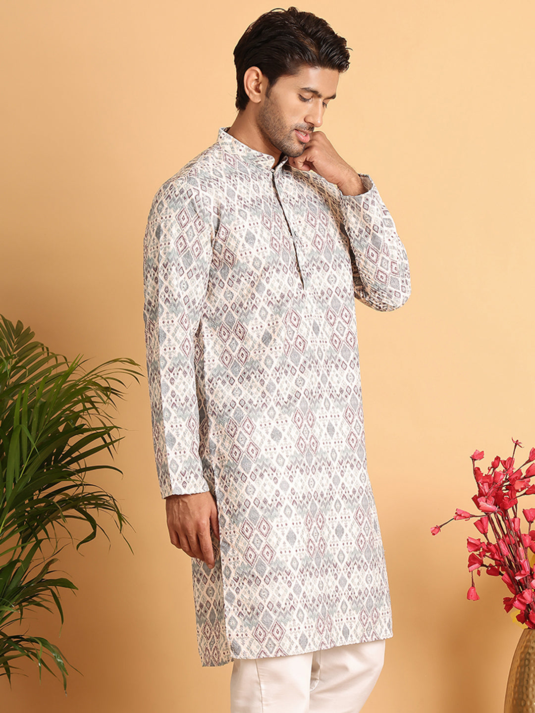 Chikankari Embroidered & Printed Kurtas. ( KO 5109Off-White )