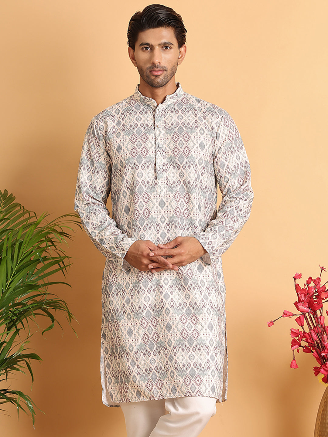 Chikankari Embroidered & Printed Kurtas. ( KO 5109Off-White )