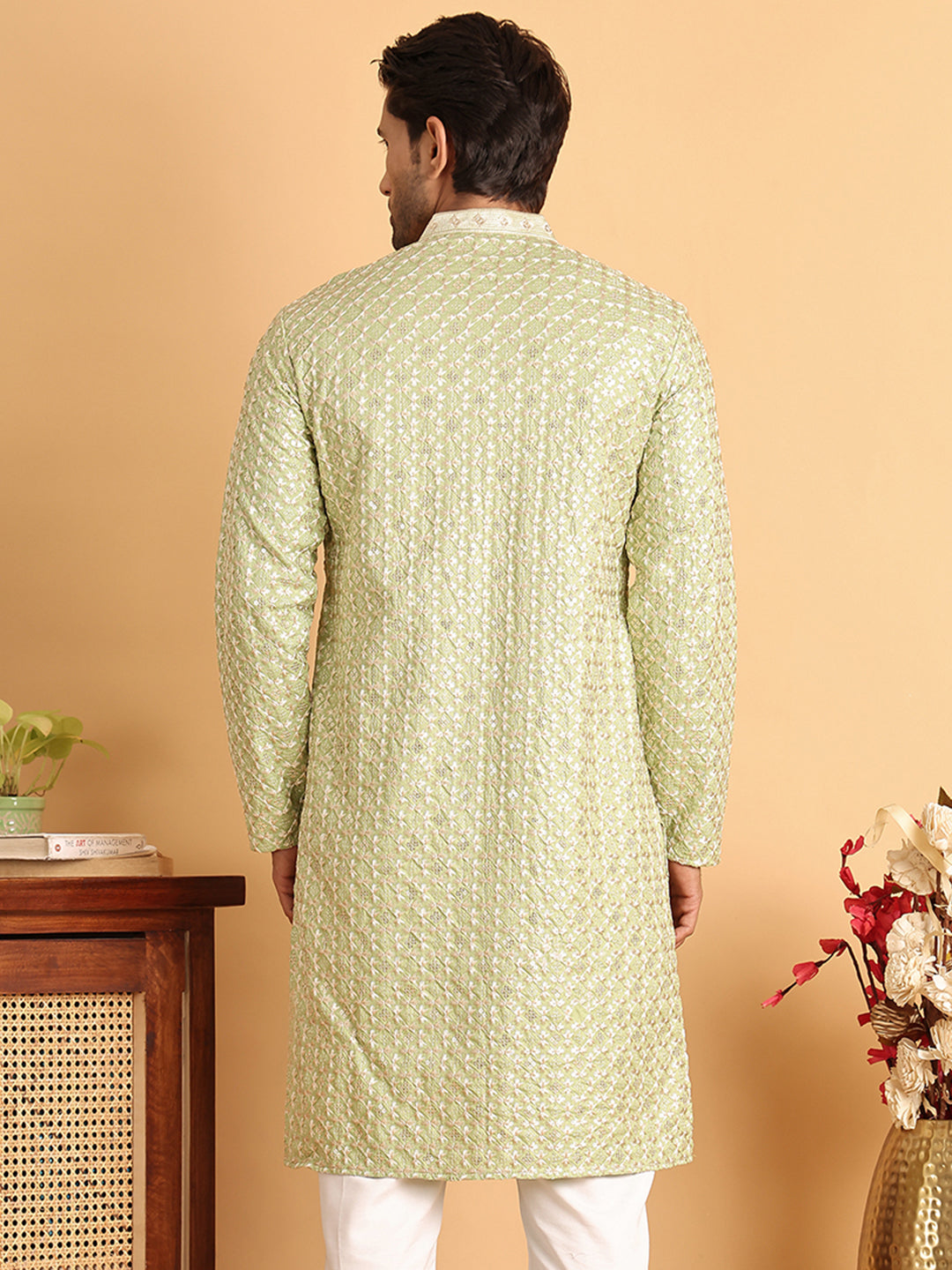 Embroidered Viscose Kurtas For Men ( KO 5110Green )