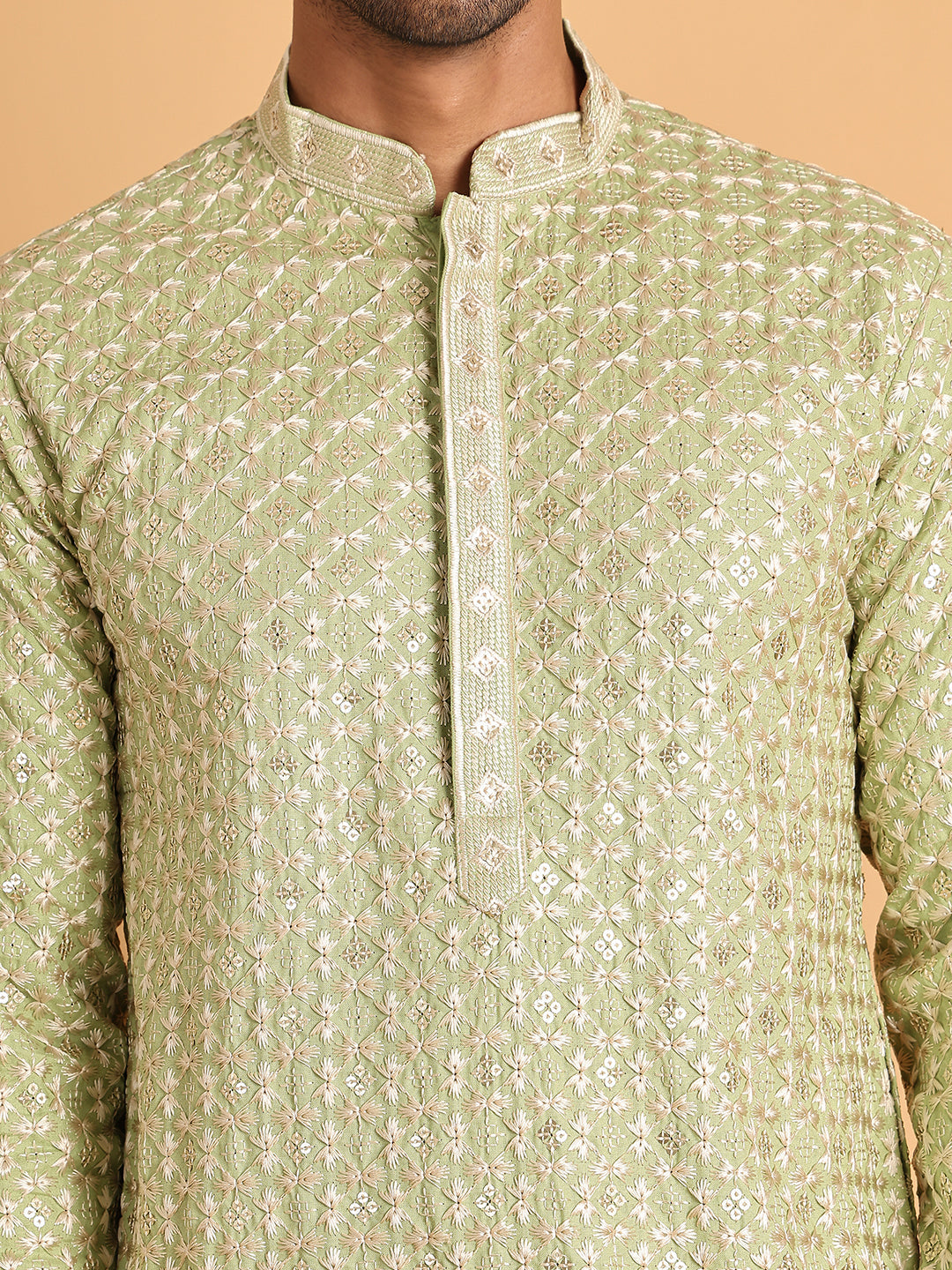 Embroidered Viscose Kurtas For Men ( KO 5110Green )