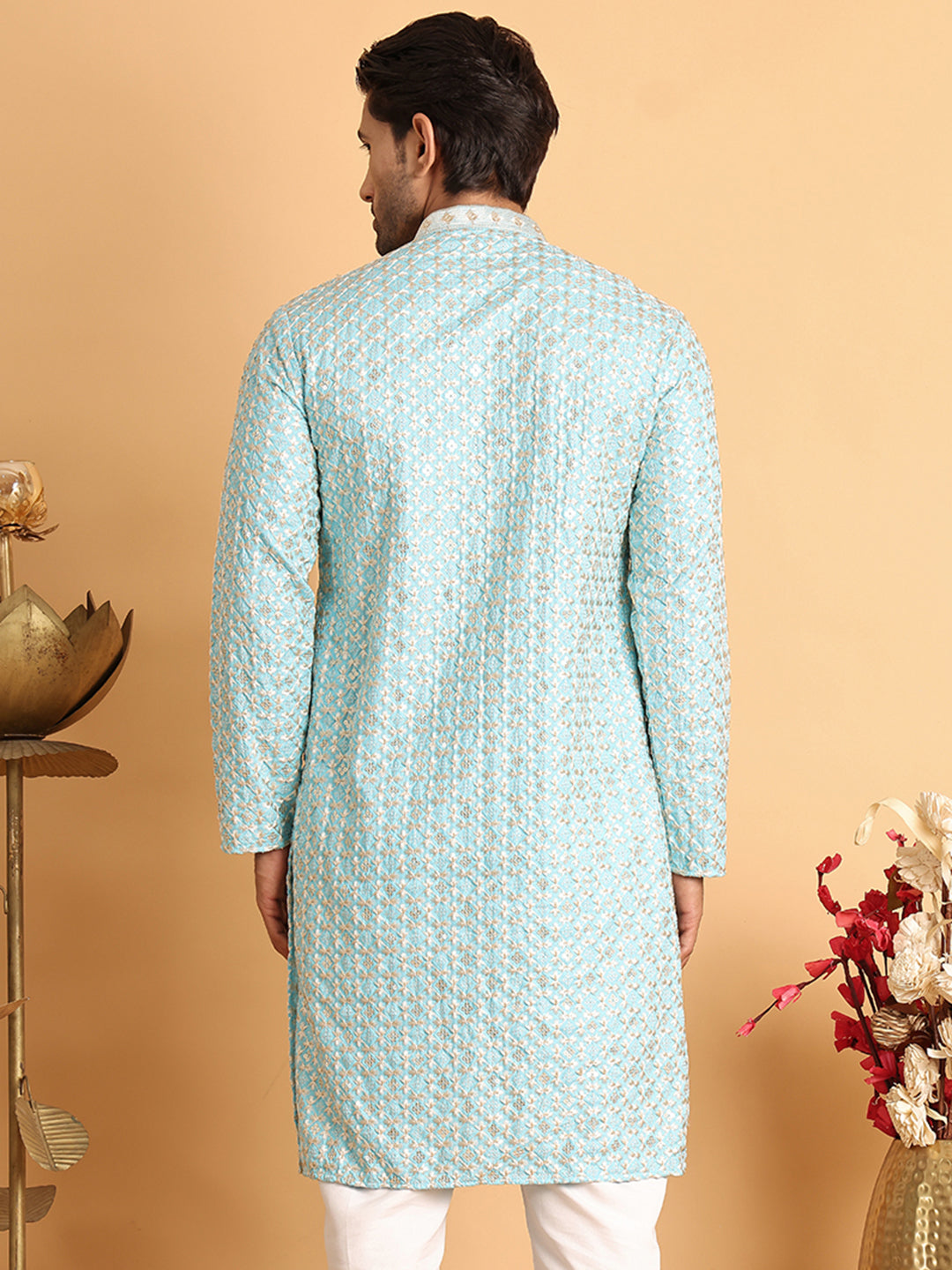 Embroidered Viscose Kurtas For Men ( KO 5110Sky )