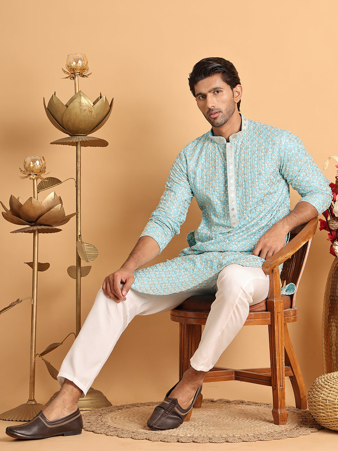 Embroidered Viscose Kurtas For Men ( KO 5110Sky )