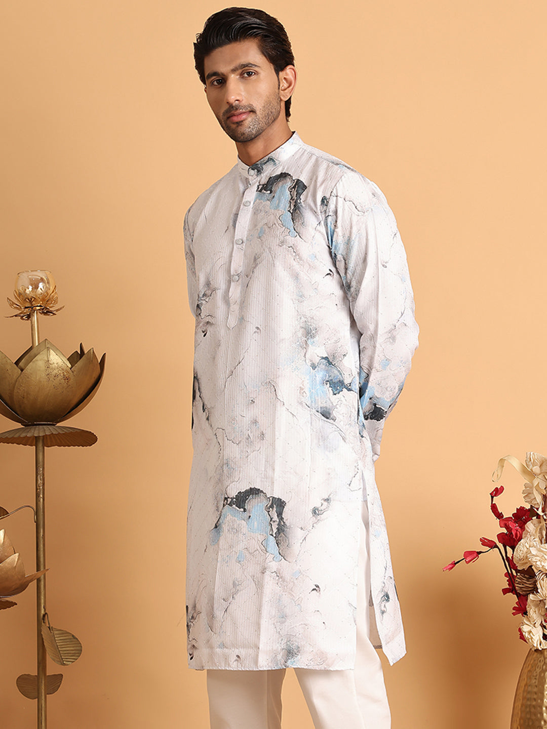 Marble Printed Sequin Cotton Kurtas. ( KO 5112Blue )
