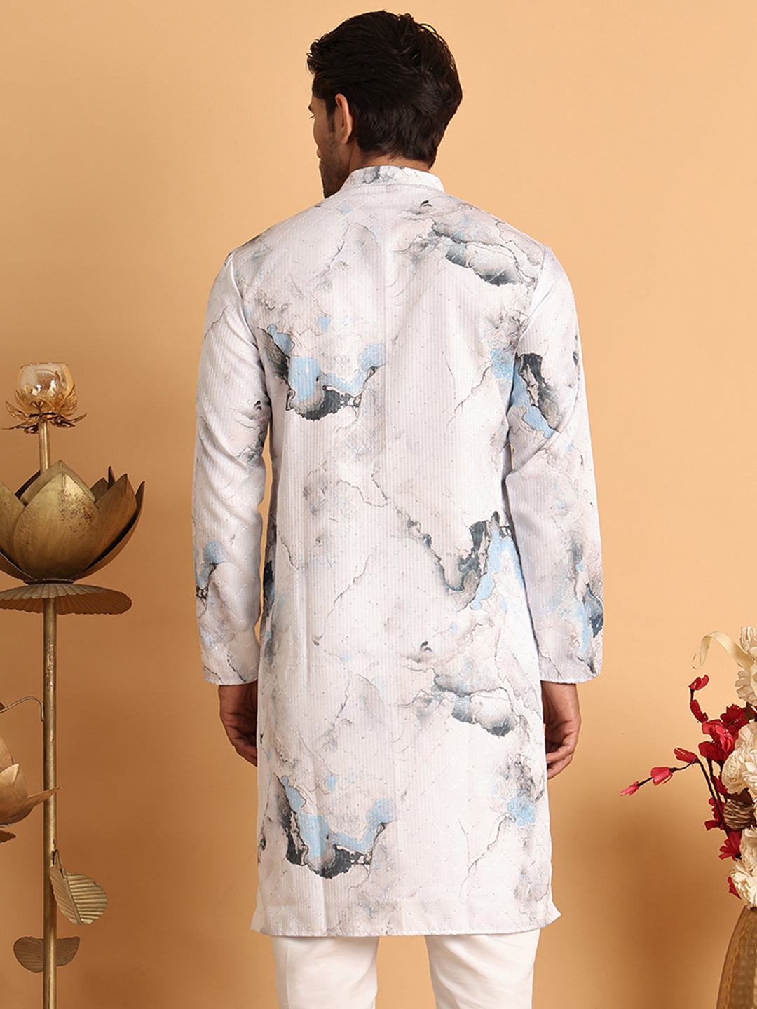 Marble Printed Sequin Cotton Kurtas. ( KO 5112Blue )