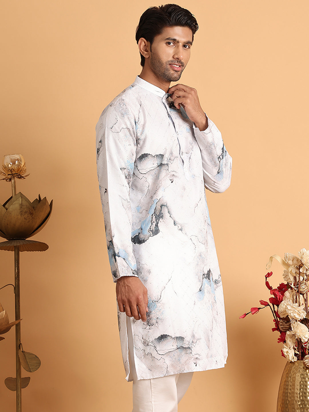 Marble Printed Sequin Cotton Kurtas. ( KO 5112Blue )