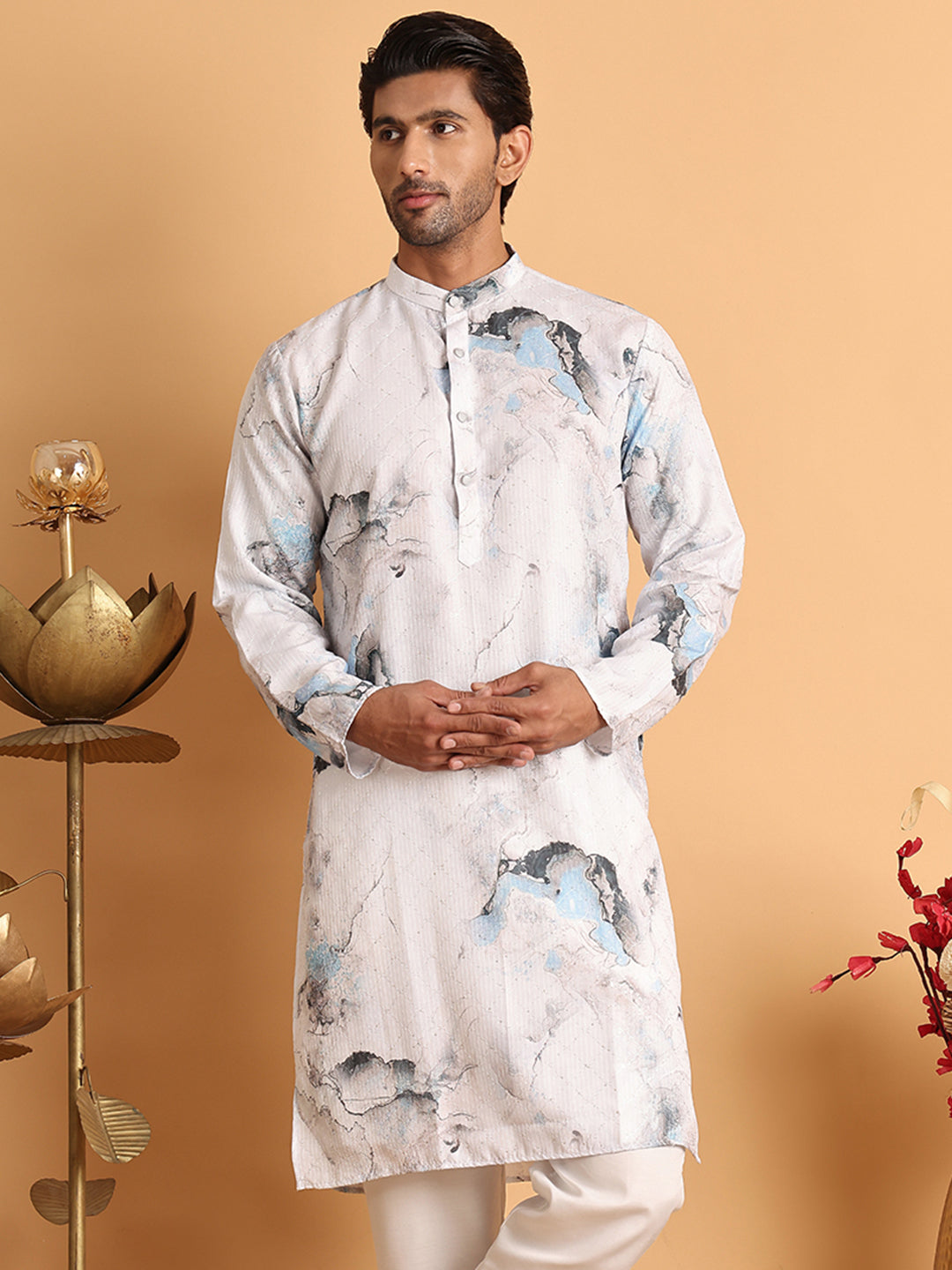 Marble Printed Sequin Cotton Kurtas. ( KO 5112Blue )