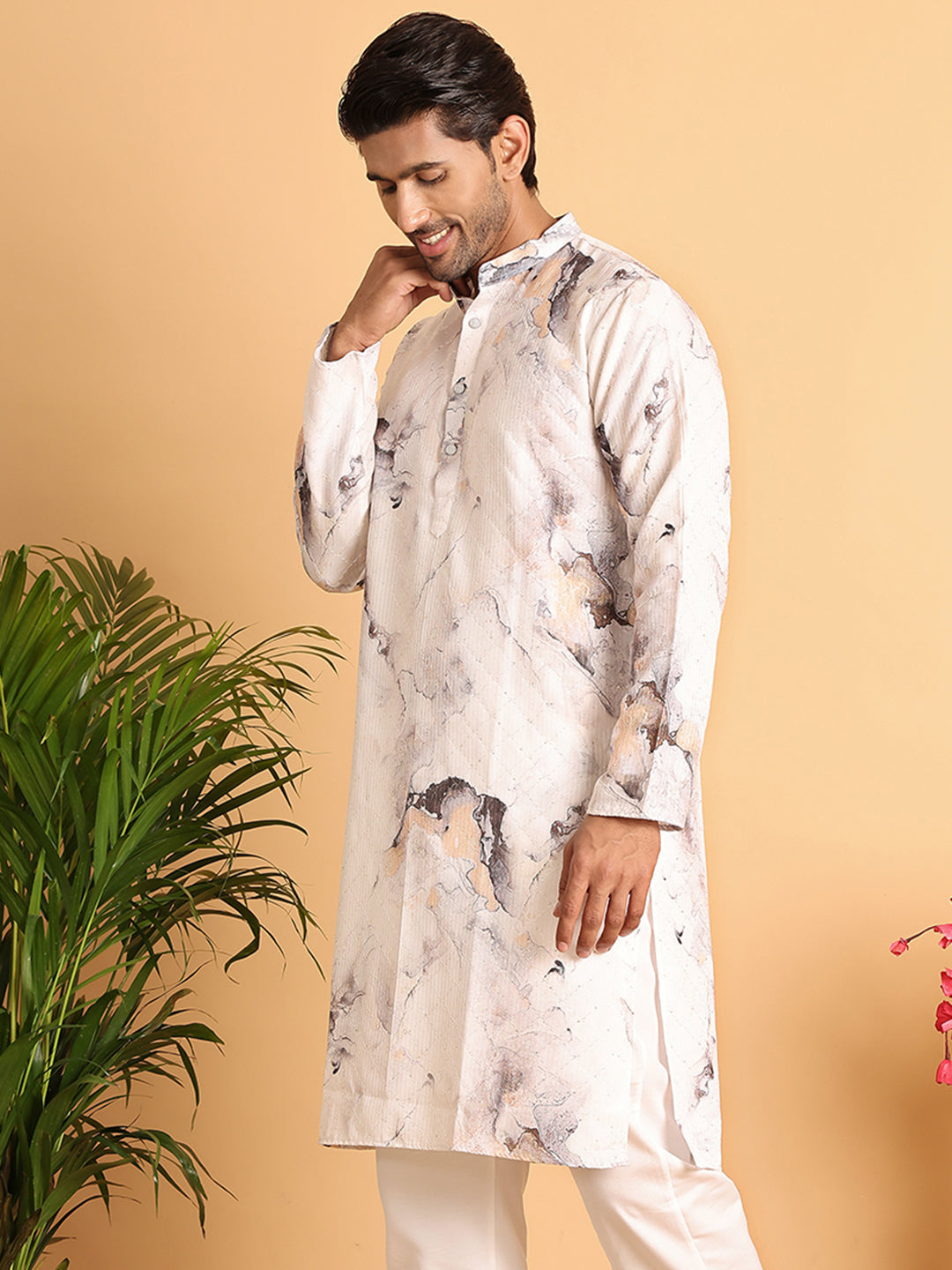 Marble Printed Sequin Cotton Kurtas. ( KO 5112Brown )