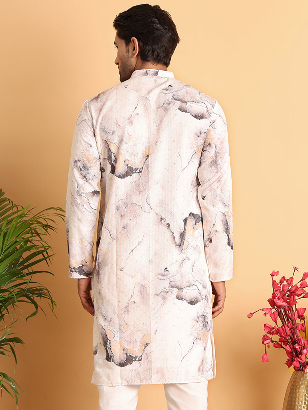 Marble Printed Sequin Cotton Kurtas. ( KO 5112Brown )