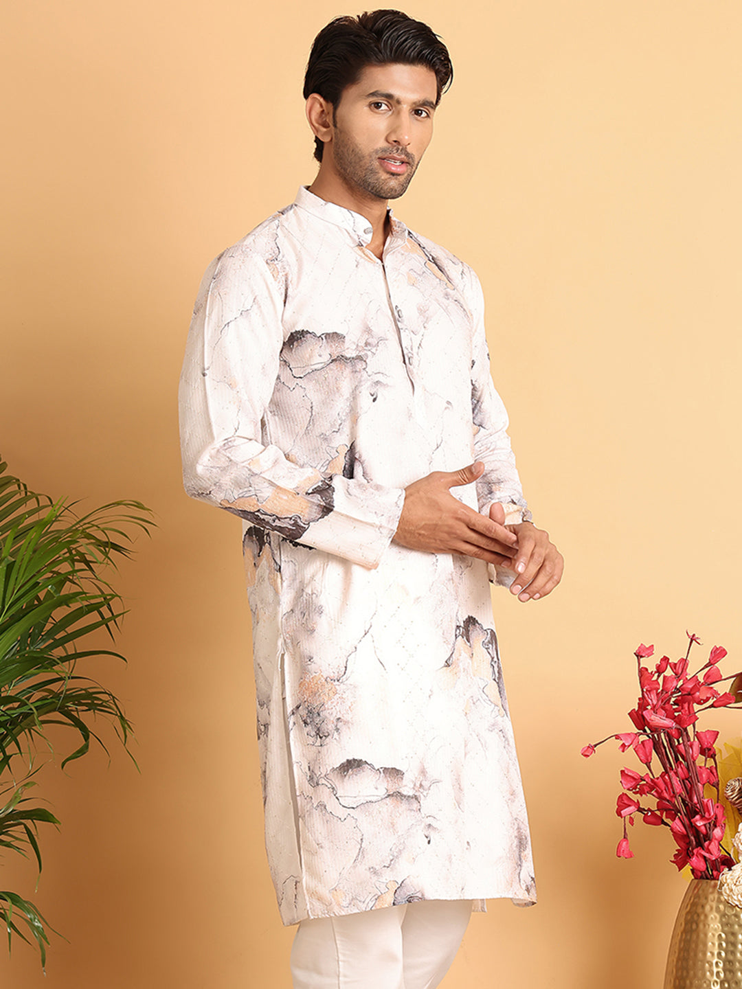 Marble Printed Sequin Cotton Kurtas. ( KO 5112Brown )