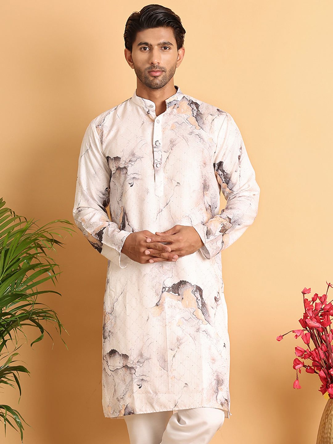 Marble Printed Sequin Cotton Kurtas. ( KO 5112Brown )