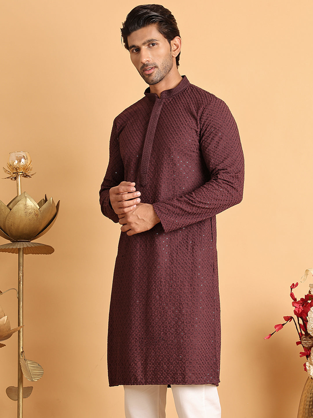 Sequins & Embroidered Viscose Kurtas For Men. ( KO 5113Purple )