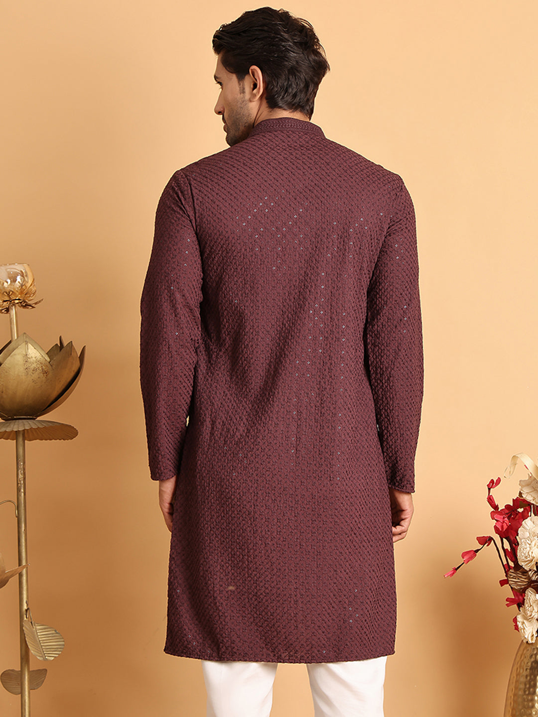 Sequins & Embroidered Viscose Kurtas For Men. ( KO 5113Purple )