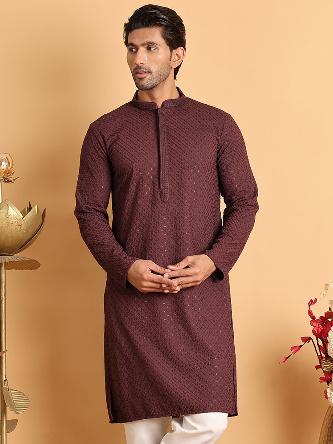 Sequins & Embroidered Viscose Kurtas For Men. ( KO 5113Purple )